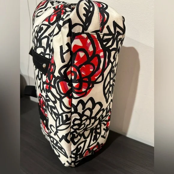 Coach Poppy Kyra floral tote bag in black and white nylon with red accents EUC - Picture 10 of 13